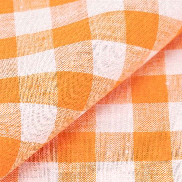 Orange White Gingham Linen Fabric high quality Orange White Gingham Linen Fabric high quality